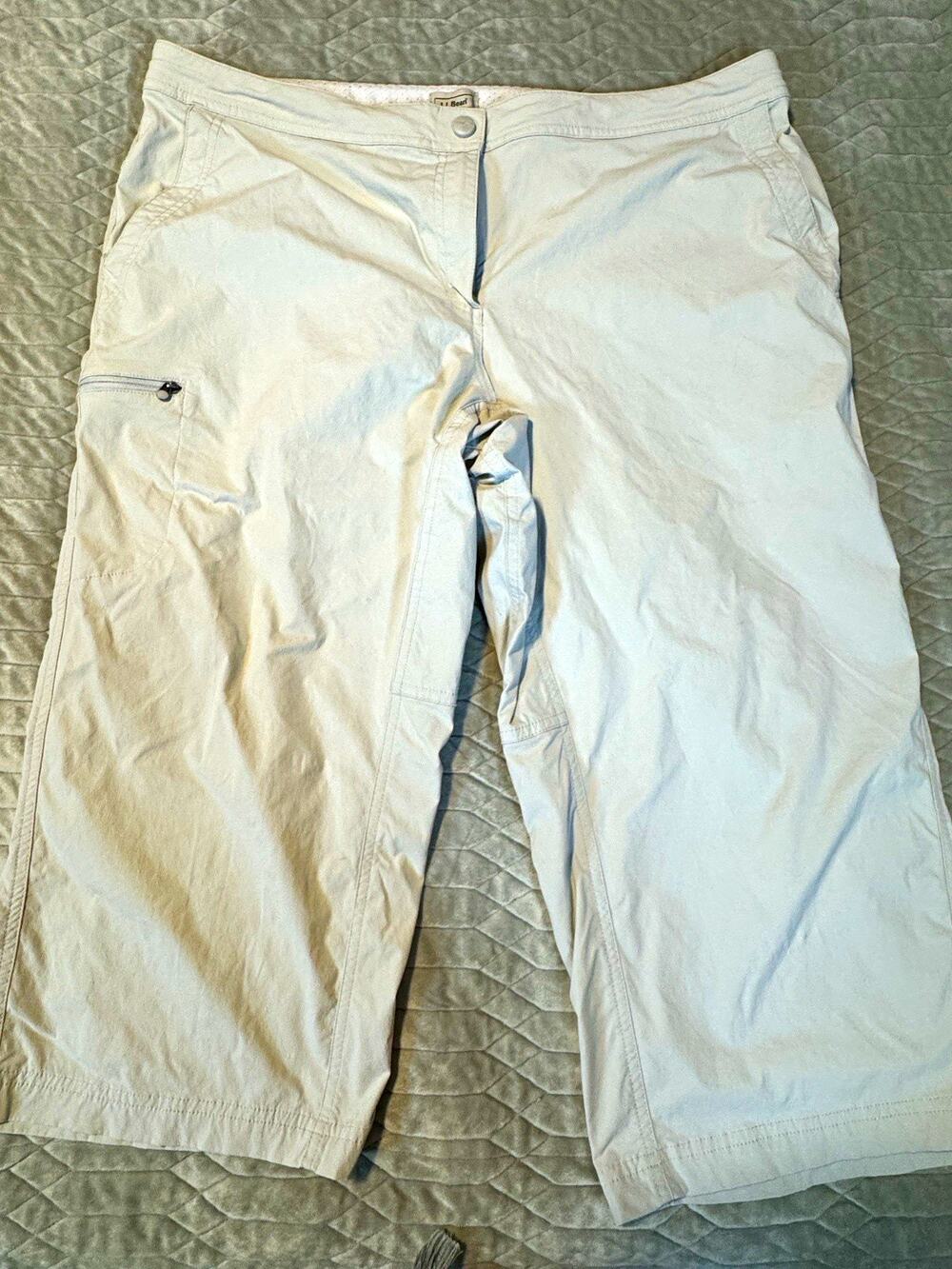 L.L.Bean Cresta Trail Women’s Bermuda Shorts Beige Sz 18 Nylon/Spandex Zip Pkts